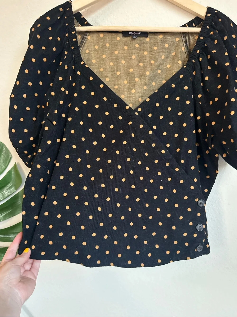 Madewell Corduroy Polka Dot Wrap Top